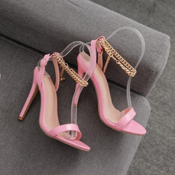 Summer new 4 colors heart-shaped chain decor pointed stylish high-heel sandals(heel height:11.5cm)