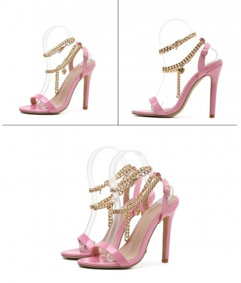 Summer new 4 colors heart-shaped chain decor pointed stylish high-heel sandals(heel height:11.5cm)