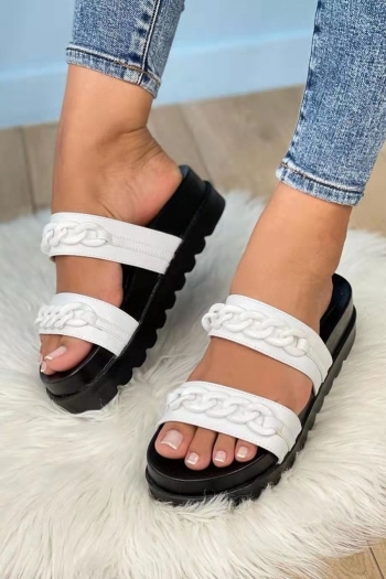 Summer new three colors peep toe chain decor thick bottom stylish flat slippers (heel height:2cm)