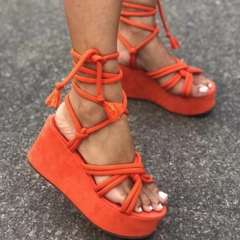 summer new four colors orange peep toe strappy thick bottom stylish sandals (heel height:8.5cm)