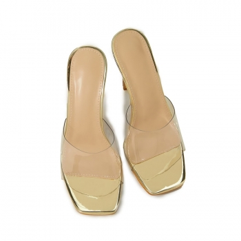 Summer new three colors transparent rhinestone decor square toe stylish high-heel sandals(heel height:11cm)
