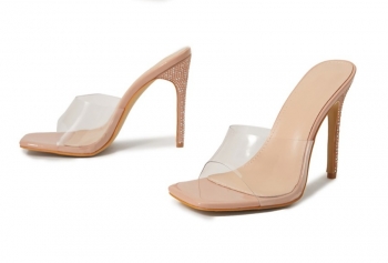 Summer new three colors transparent rhinestone decor square toe stylish high-heel sandals(heel height:11cm)