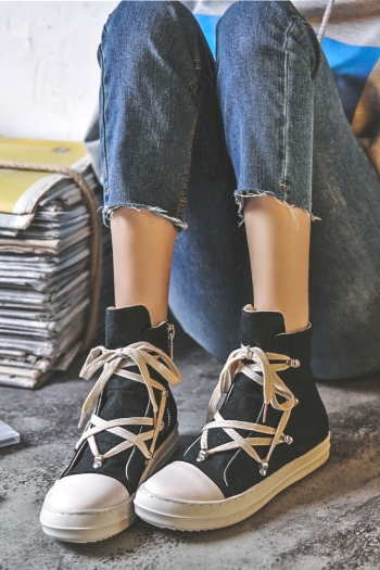 spring new midi-upper strappy zip-up side stylish trend canvas shoes