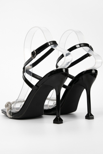 Summer new 3 colors rhinestone decor metal-buckle adjustable square toe stylish high-heel sandals(heel height:10cm)