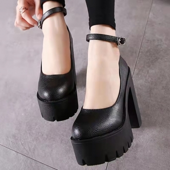 Summer new two colors solid color metal-buckle adjustable stylish high heel sandals(front heel height:5.5cm,back heel height:14cm)