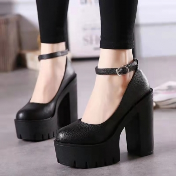Summer new two colors solid color metal-buckle adjustable stylish high heel sandals(front heel height:5.5cm,back heel height:14cm)