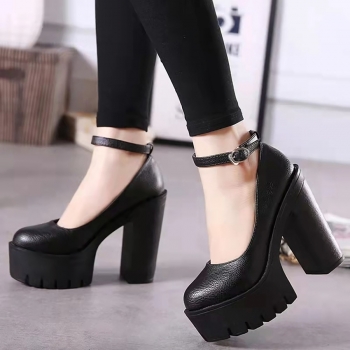 Summer new two colors solid color metal-buckle adjustable stylish high heel sandals(front heel height:5.5cm,back heel height:14cm)