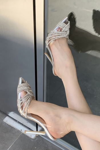 summer new 4 colors rhinestone decor transparent pointed stylish high-heel sandals(heel height:10.8cm)