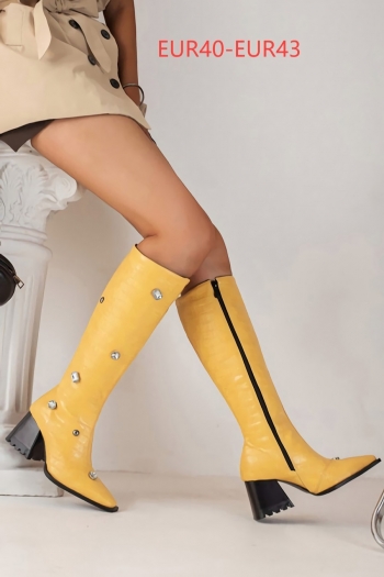 eur40-eur43 winter new 5 colors rhinestone decor side zip-up stylish high-heel boots(heel height:7cm,shaft height:36cm)
