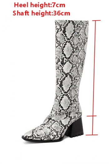 EUR34-EUR39 winter new snake printing chain decor side zip-up stylish high-heel boots(heel height:7cm,shaft height:36cm)