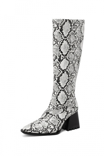 EUR34-EUR39 winter new snake printing chain decor side zip-up stylish high-heel boots(heel height:7cm,shaft height:36cm)
