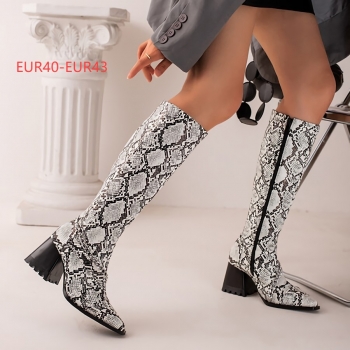 eur40-eur43 winter new snake printing chain decor side zip-up stylish high-heel boots(heel height:7cm,shaft height:36cm)