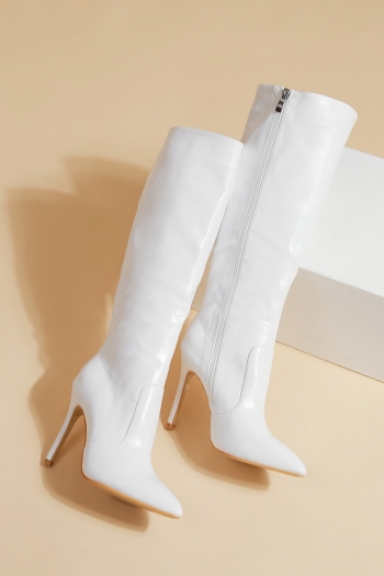Winter new 3 colors pointed side zip-up mid-tube stylish high-heel boots(heel height:10cm,shaft height:35cm)