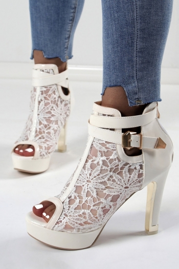 Summer new two colors lace metal-buckle adjustable peep toe stylish high-heel sandals(front heel height:3cm,back heel height:12cm)