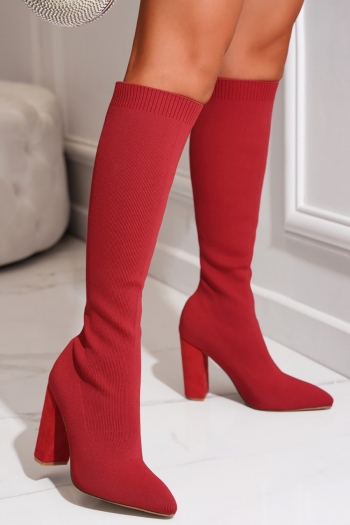 winter new 3 colors knitted stretch high-upper solid color high-heel boots(heel height:10.5cm,shaft height:36.6cm)