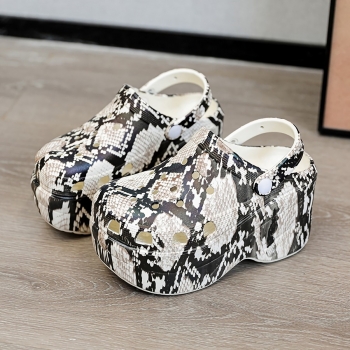 Summer new hole thick bottom snake printing stylish high-heel sandals(size run small, front heel height:8cm, back heel height:10cm)