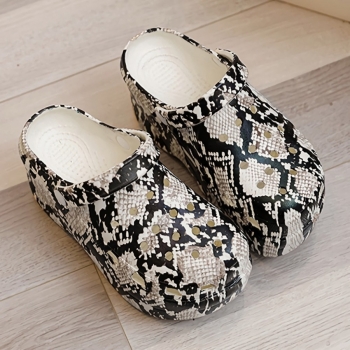 Summer new hole thick bottom snake printing stylish high-heel sandals(size run small, front heel height:8cm, back heel height:10cm)