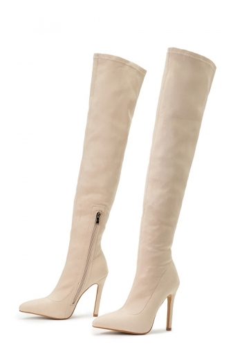Winter new two colors side zip-up pointed stylish over knee high-heel boots(heel height:11cm, shaft height:53cm)