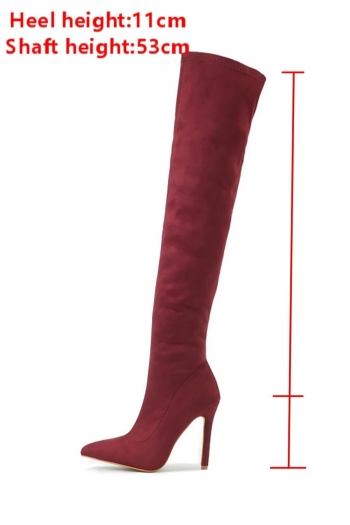 Winter new two colors side zip-up pointed stylish over knee high-heel boots(heel height:11cm, shaft height:53cm)