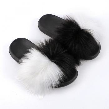 New contrast color fur-upper eva material peep toe fashion home slippers