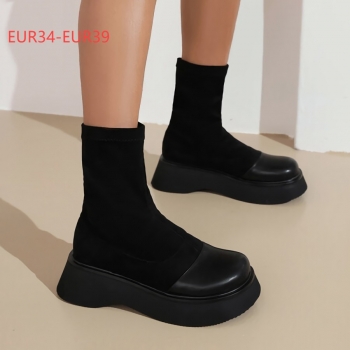 eur34-eur39 autumn & winter suede thick bottom stylish casual boots(front heel height:3cm, back heel height:5cm, shaft height:19cm)