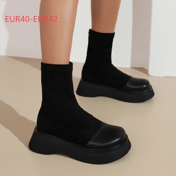 eur40-eur42 autumn & winter suede thick bottom stylish casual boots(front heel height:3cm, back heel height:5cm, shaft height:19cm)