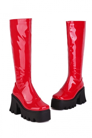 EUR40-EUR43 winter new 3 colors thick bottom side zip-up high-upper stylish high-heel boots(front heel height:4cm, back heel height:8cm, shaft height:35cm)