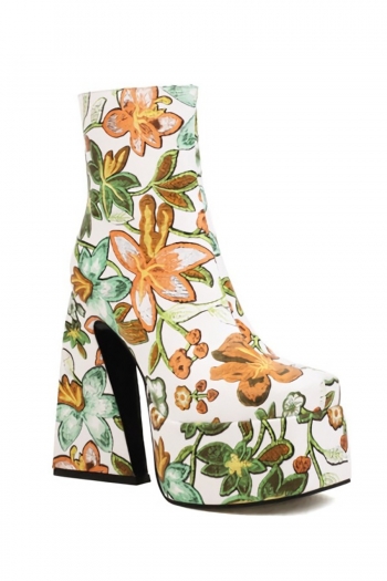 EUR40-EUR43 autumn & winter new 3 colors floral printing stylish high-heel boots(front heel height:5cm, back heel height:14cm, shaft height:13cm)