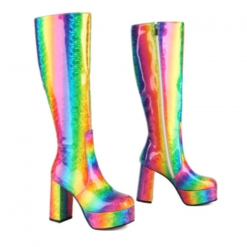 EUR35-EUR39 winter new colorful side zip-up stylish high-heel boots(front heel height:4cm, back heel height:10cm, shaft height:40cm)