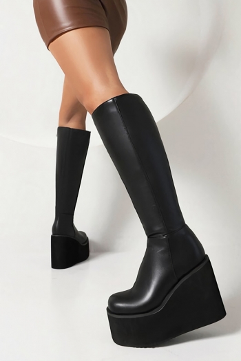 EUR35-EUR39 winter two colors thick bottom side zip-up fashion high-heel boots(front heel height:6cm, back heel height:11.5cm, shaft height:37cm)