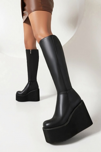 EUR40-EUR43 winter two colors thick bottom side zip-up fashion high-heel boots(front heel height:6cm, back heel height:11.5cm, shaft height:37cm)