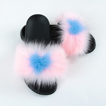New contrast color heart-shape fur-upper eva-bottom stylish home slippers