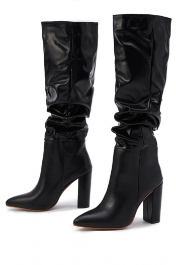 Winter new two colors pointed shirring stylish high-heel boots(heel height:10cm, shaft height:39cm)