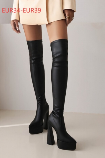 Eur34-eur39 winter new solid color high-upper over knee stylish high-heel boots(front heel height:4cm, back heel height:14cm, shaft height:50cm)