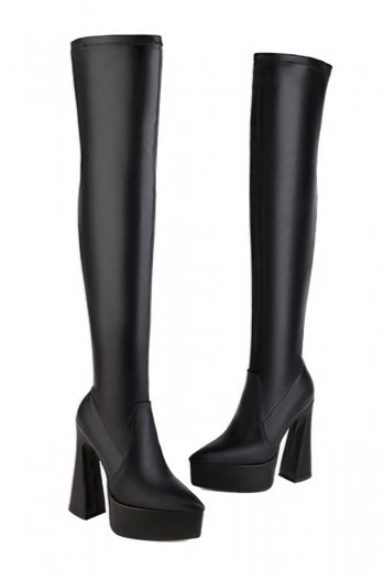 EUR34-EUR39 winter new solid color high-upper over knee stylish high-heel boots(front heel height:4cm, back heel height:14cm, shaft height:50cm)