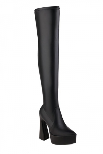 EUR44-EUR45 winter new solid color high-upper over knee stylish high-heel boots(front heel height:4cm, back heel height:14cm, shaft height:50cm)