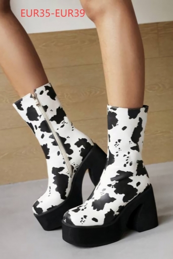 eur35-eur39 autumn & winter new cow printing stylish high-heel boots(front heel height:4.5cm, back heel height:10cm, shaft height:19.5cm)