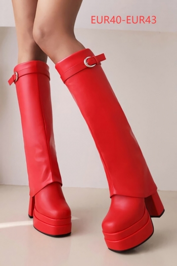 EUR40-EUR43 winter new 3 colors buckle adjustable stylish high-upper high-heel boots(front heel height:4.5cm, back heel height:14cm, shaft height:36cm）