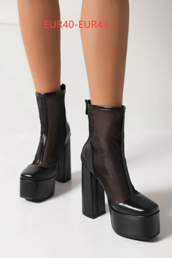 eur40-eur43 autumn new three colors see through mesh back zip-up stylish high-heel boots(front heel height:5cm, back heel height:13.5cm, shaft height:14cm）