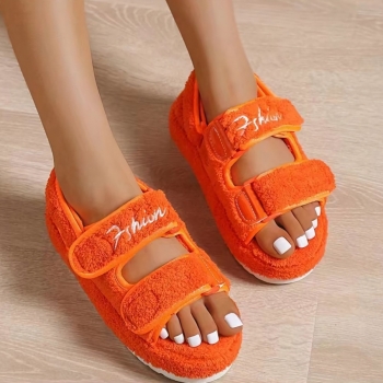 autumn & winter new 5 colors thick bottom velcro plush stylish sandals(heel height:4cm)