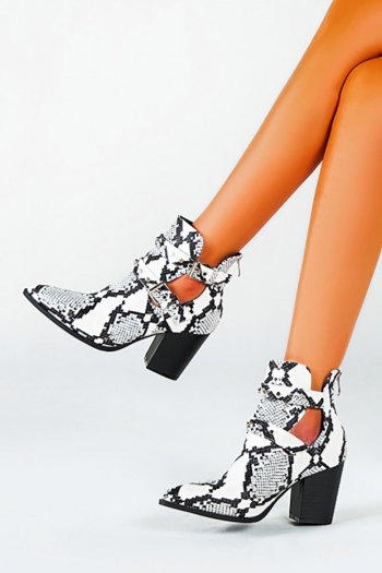 autumn & winter new snake pattern pointed buckle adjustable hollow fashion high-heel boots(heel height:8cm, shaft height:10cm)