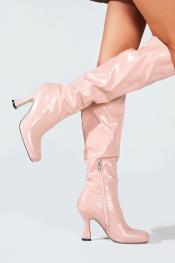 winter new 3 colors square toe side zip-up high-upper high-heel fashion boots(heel height:9cm, shaft height:37cm)