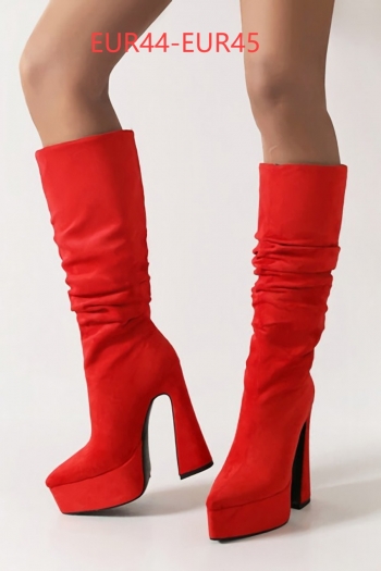 eur44-eur45 winter new 4 colors pointed suede high-upper high-heel stylish boots(front heel height:5cm, back heel height:14cm, shaft height:36cm)