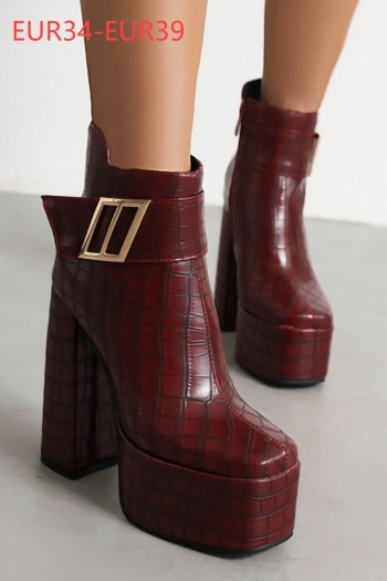 eur34-eur39 autumn & winter new 4 colors stone pattern metal buckle side zip-up stylish high-heel boots(front heel height:5cm, back heel height:13.5cm, shaft height:11cm)
