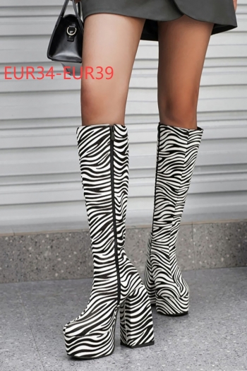 eur34-eur39 winter new stylish zebra pattern side zip-up high-upper high-heel boots(front heel height:4.5cm, back heel height:14.5cm, shaft height:36cm）