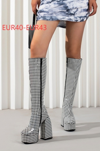 eur40-eur43 winter new stylish houndstooth pattern side zip-up high-upper high-heel boots(front heel height:4.5cm, back heel height:14.5cm, shaft height:36cm）