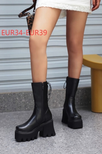 eur34-eur39 winter new lace-up thick bottom stylish high-heel boots(front heel height:5cm, back heel height:9.5cm, shaft height:21cm）