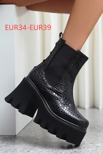 eur34-eur39 winter new stone pattern thick bottom metal rivet stylish high-heel boots(front heel height:5cm, back heel height:9cm, shaft height:14cm）