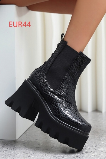 eur44 winter new stone pattern thick bottom metal rivet stylish high-heel boots(front heel height:5cm, back heel height:9cm, shaft height:14cm）