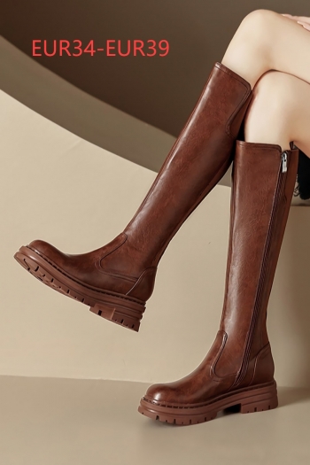 eur34-eur39 winter new two colors high-upper leather side zip-up fashion boots(heel height:5cm, shaft height:37cm)